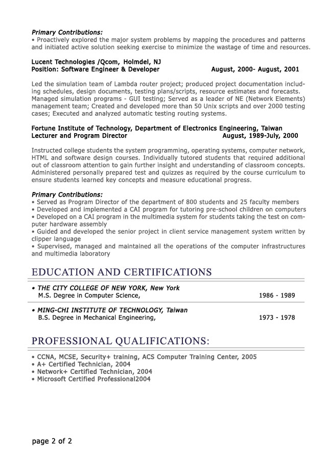 professional curriculum vitae samples. Professional Resume Sample 2