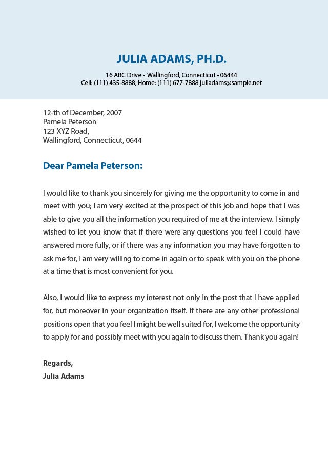 job interview thank you letter sample. Thank you letter sample